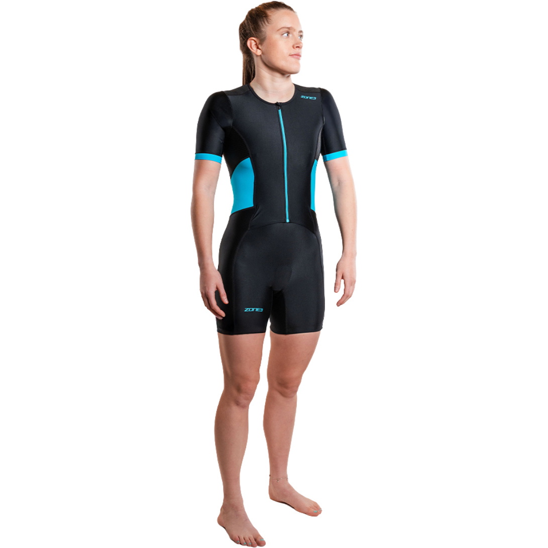 2026 ZONE3 Womens Activate Short Sleeve Full Zip Trisuit TS21WACTS107 - Black / Turquoise